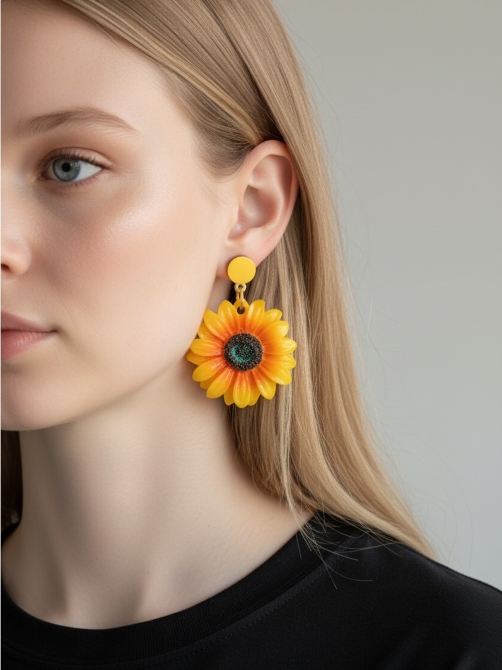 10/1 Sunflower Drop Earrings - Yellow Floral Statement